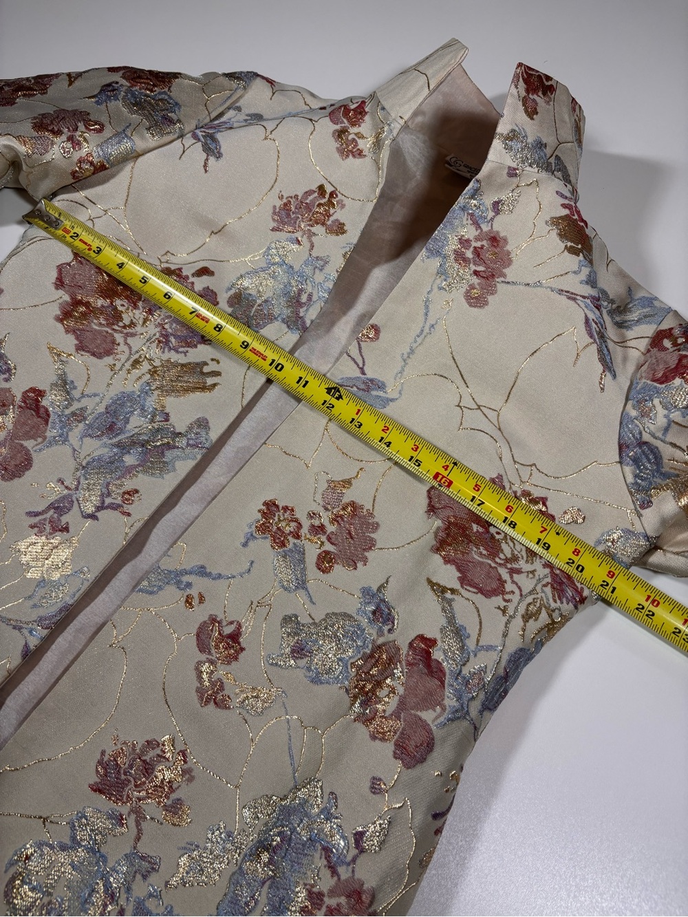 Grace Chuang New York Floral Jacquard Duster Coat Ivory Metallic Open Front - Picture 6 of 8